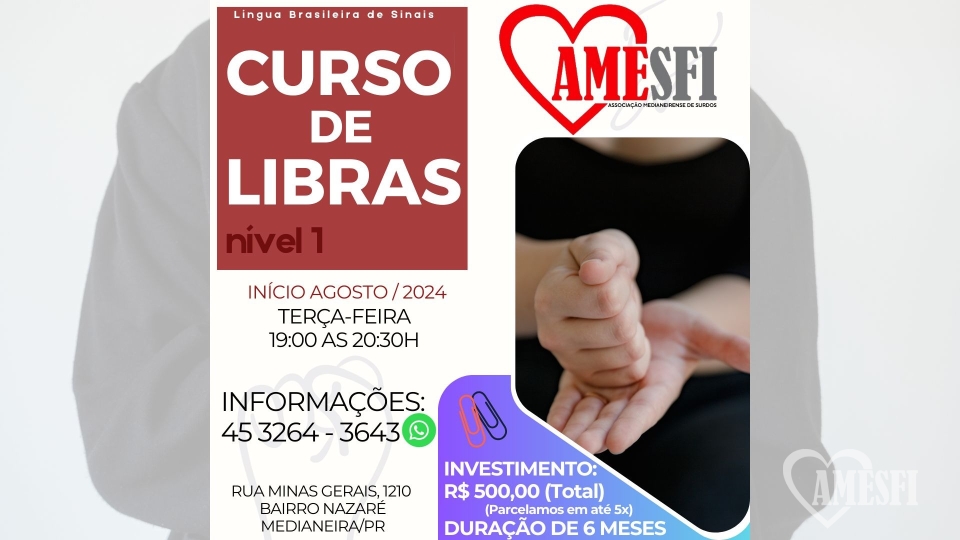 Imagem da postagem Curso de Libras na AMESFI! - Início em AGOSTO/2024!